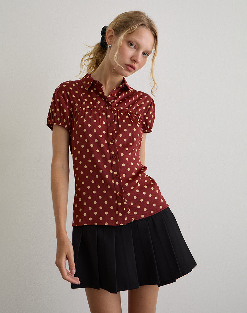 Afbeelding van Ulsan Fitted Shirt in Burnt Red met Polka Print