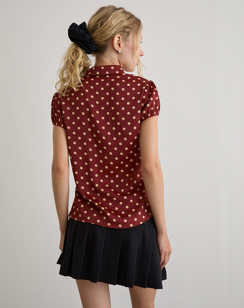 Afbeelding van Ulsan Fitted Shirt in Burnt Red met Polka Print