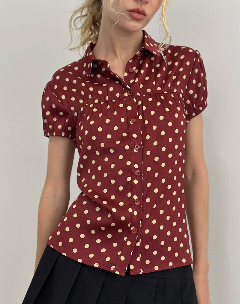 Afbeelding van Ulsan Fitted Shirt in Burnt Red met Polka Print