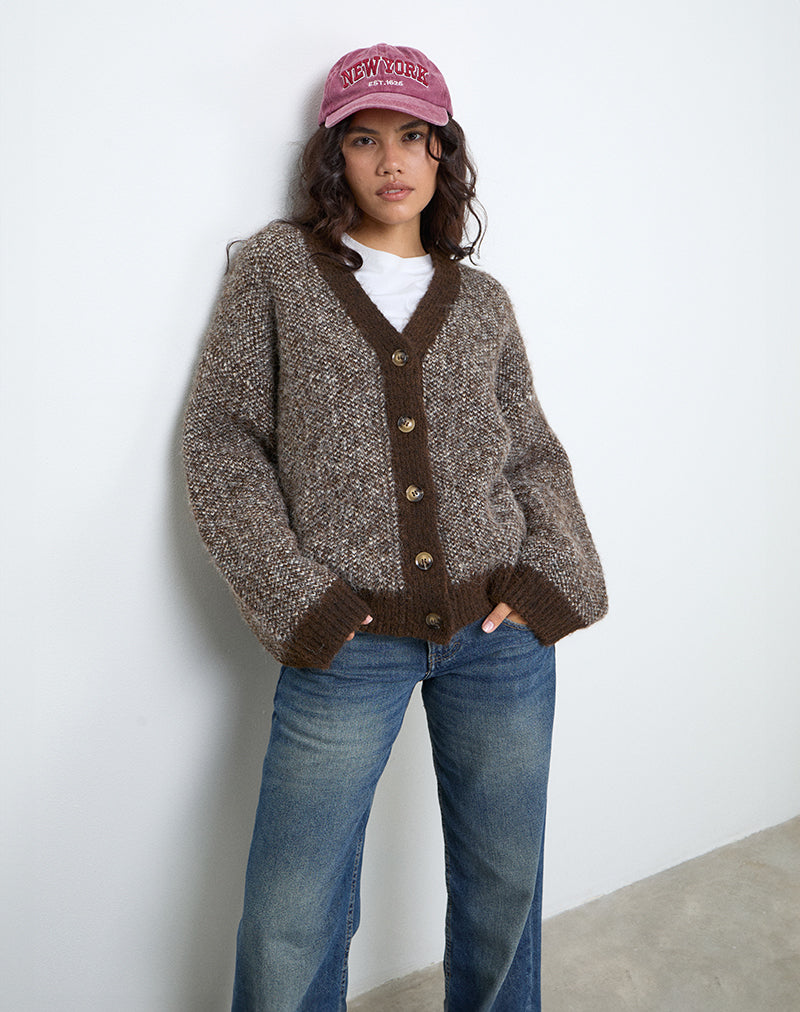 Ura oversized gebreid vest in bruin en crème