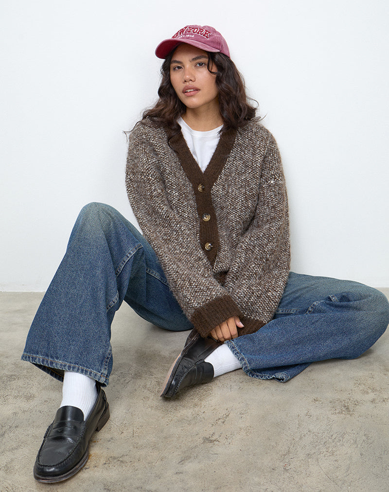 Ura oversized gebreid vest in bruin en crème