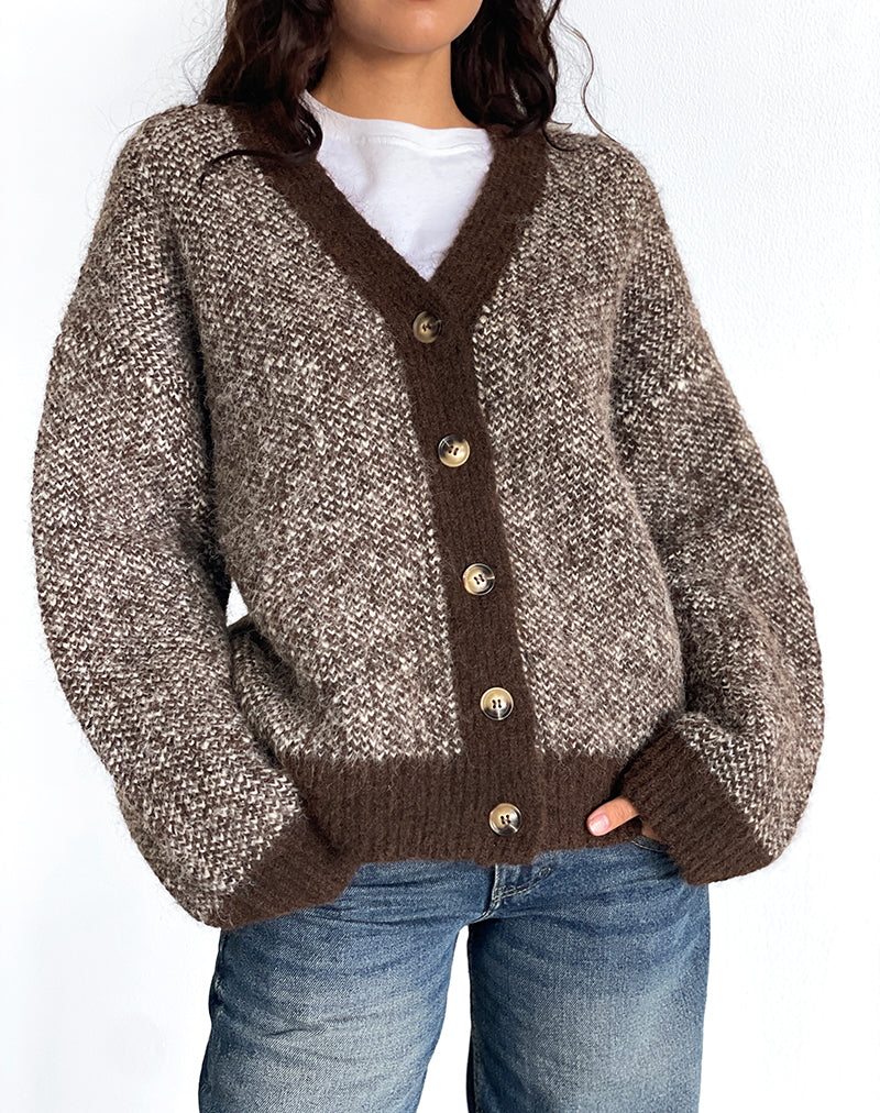 Afbeelding van Ura Oversized Gebreid Vest in Bruin en Crème