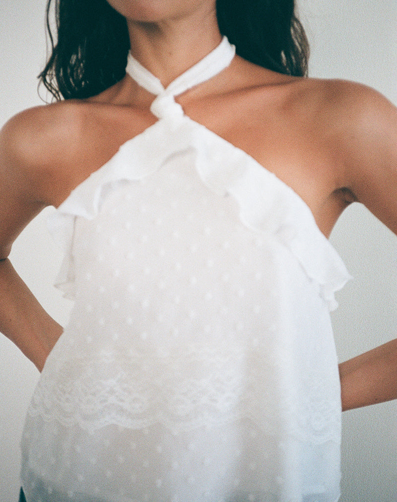 Afbeelding van Uran Haltertop in Dobby Chiffon Kant Wit