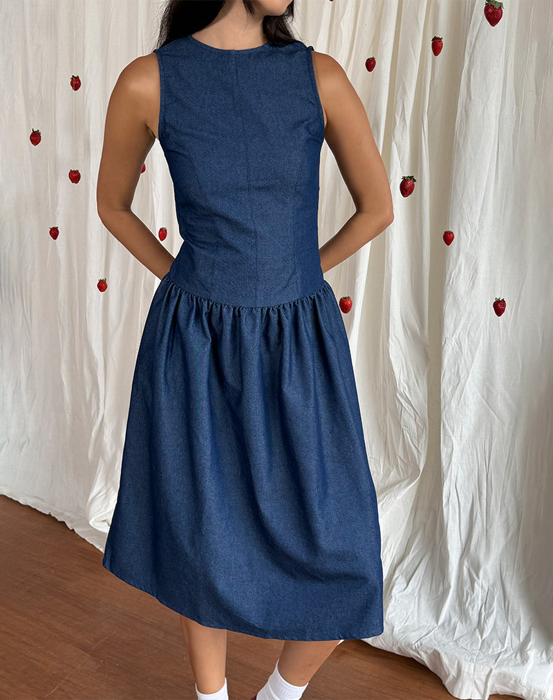 Uretta Maxi Dress in Indigo Denim