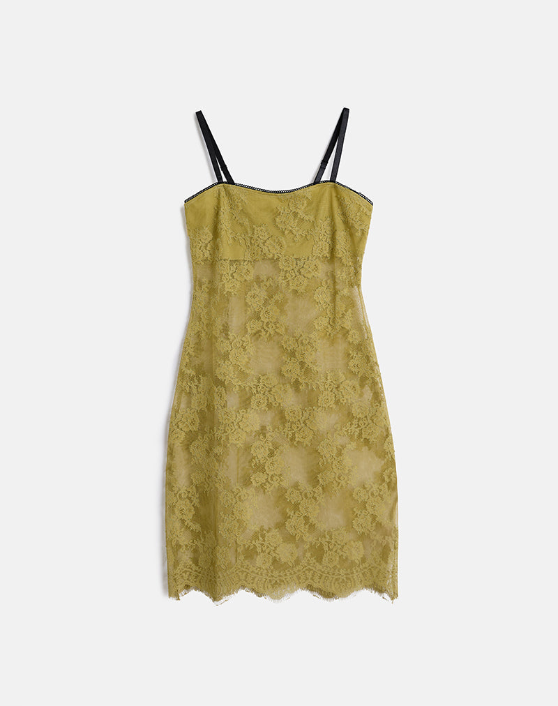 Afbeelding van Urian Jurk in Wimper Kant Chartreuse