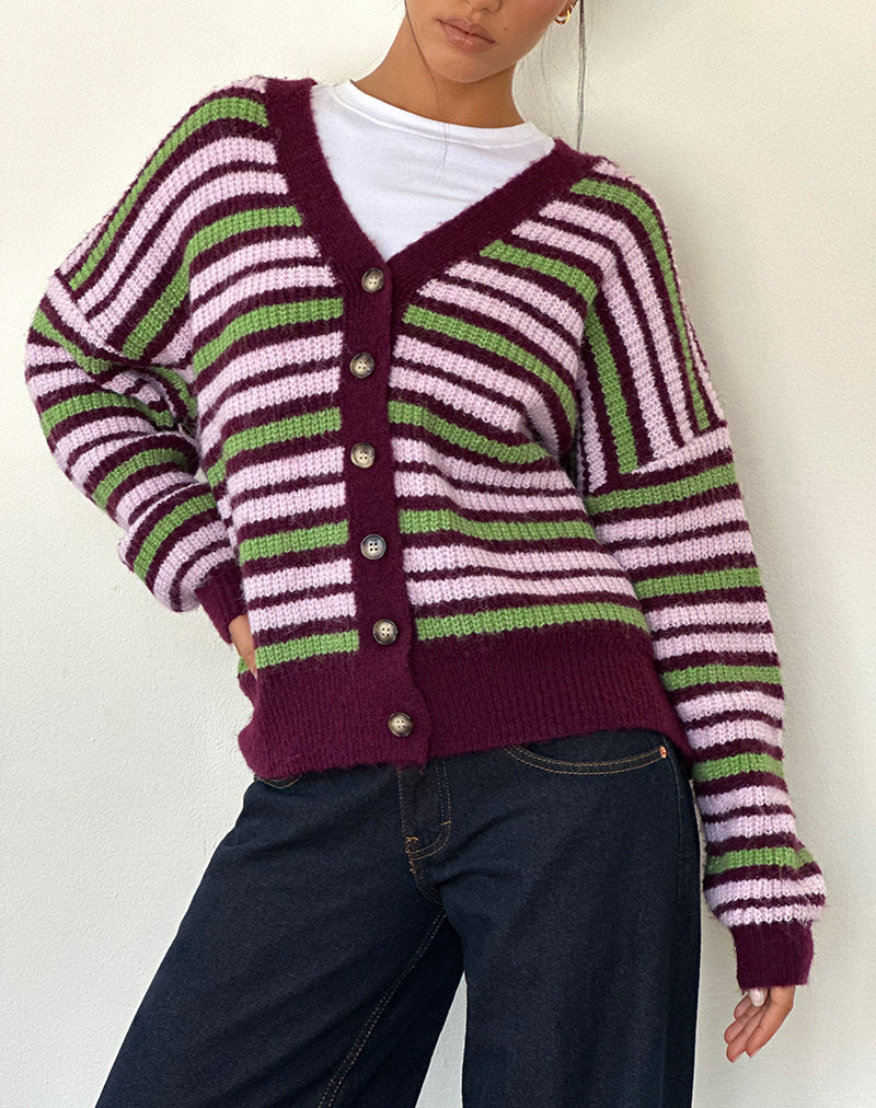 Uriela vest in groen roze en bordeaux strepen