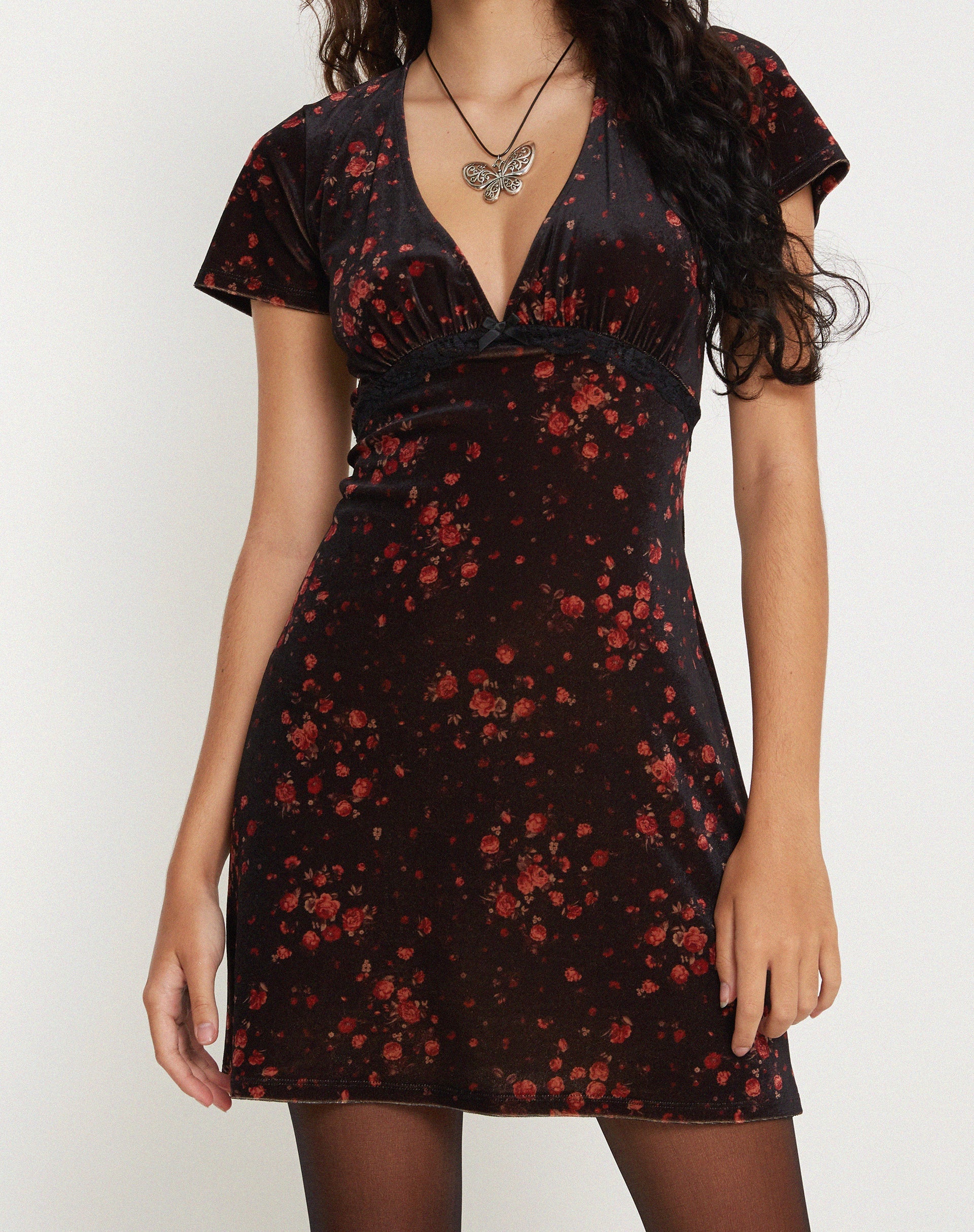 Afbeelding van Vania Mini Dress in Rose Cluster Fluweel