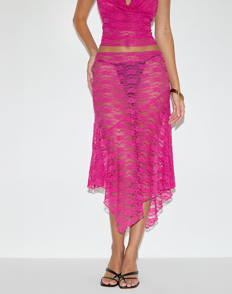 Cinta Low Rise Midi rok in Orchid Lace Hot Pink
