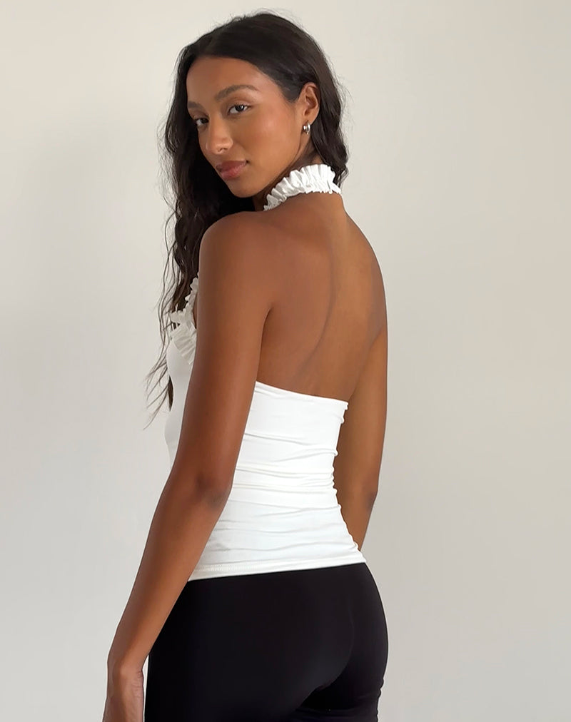 Afbeelding van Veda Ruched Halterneck Top in Slinky White