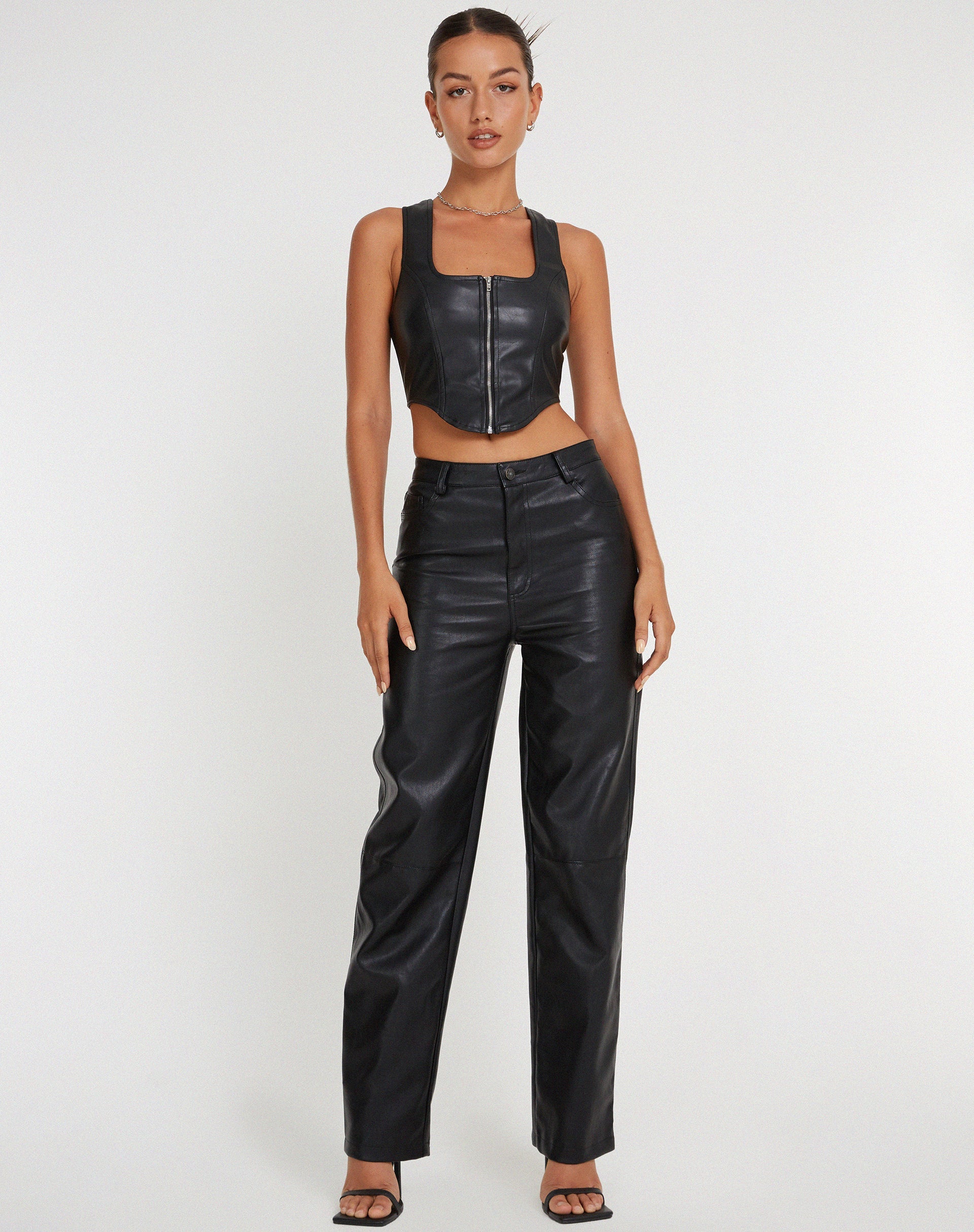 Afbeelding van Velika Zip Up Corset in PU Zwart