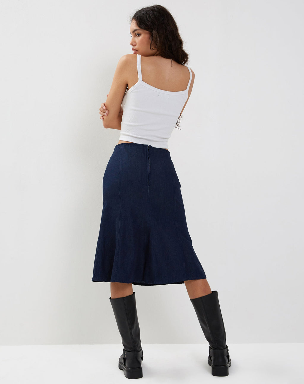Eames Midi rok in indigoblauw denim