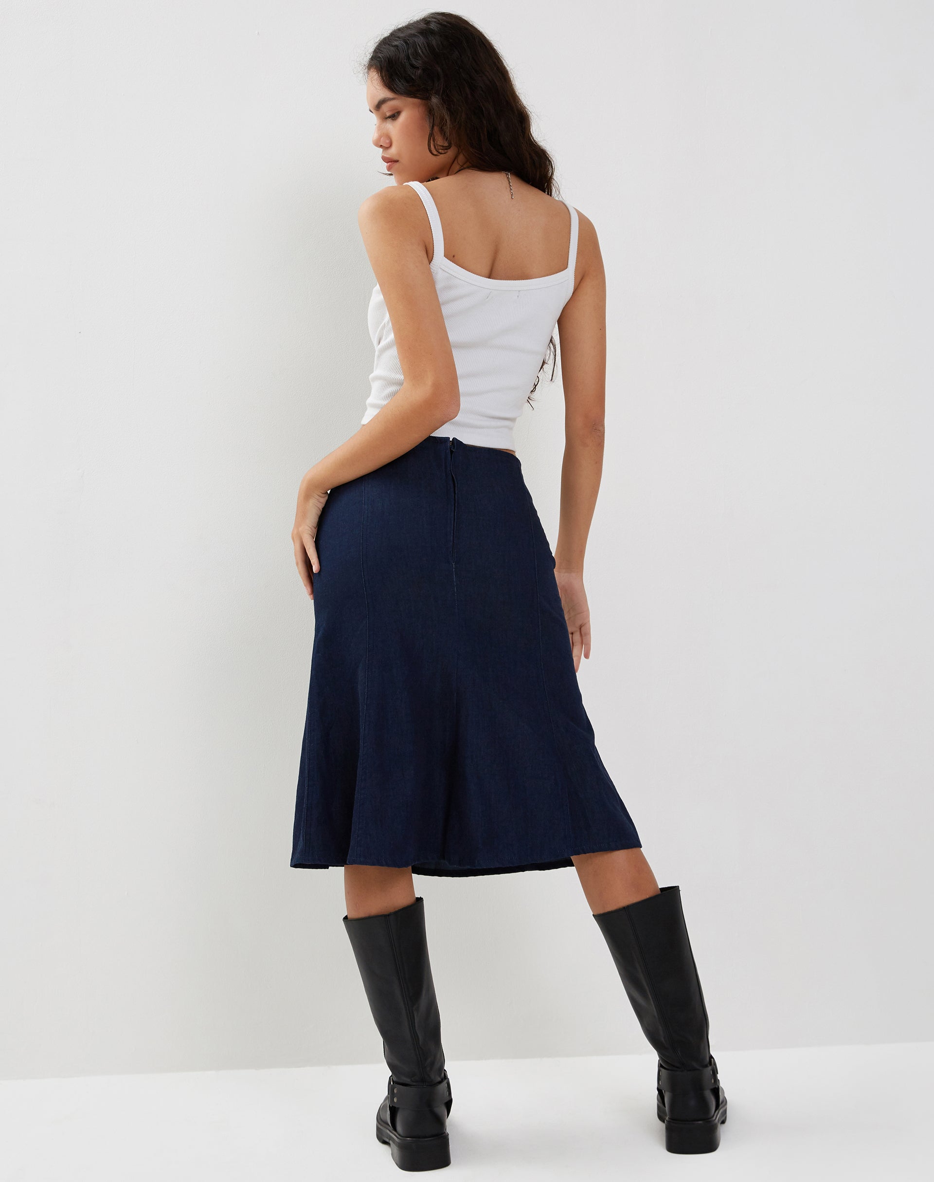 Afbeelding van Eames Midi rok in denim indigoblauw