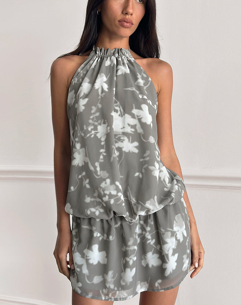 Afbeelding van Veloria Mini Dress in Blurred Floral Grijs