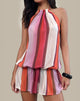 Afbeelding van Veloria Mini jurk met halterhals in roze chiffon, geverfde streep