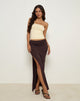 Afbeelding van Venah Rayon Maxi Rok in Bittere Chocolade