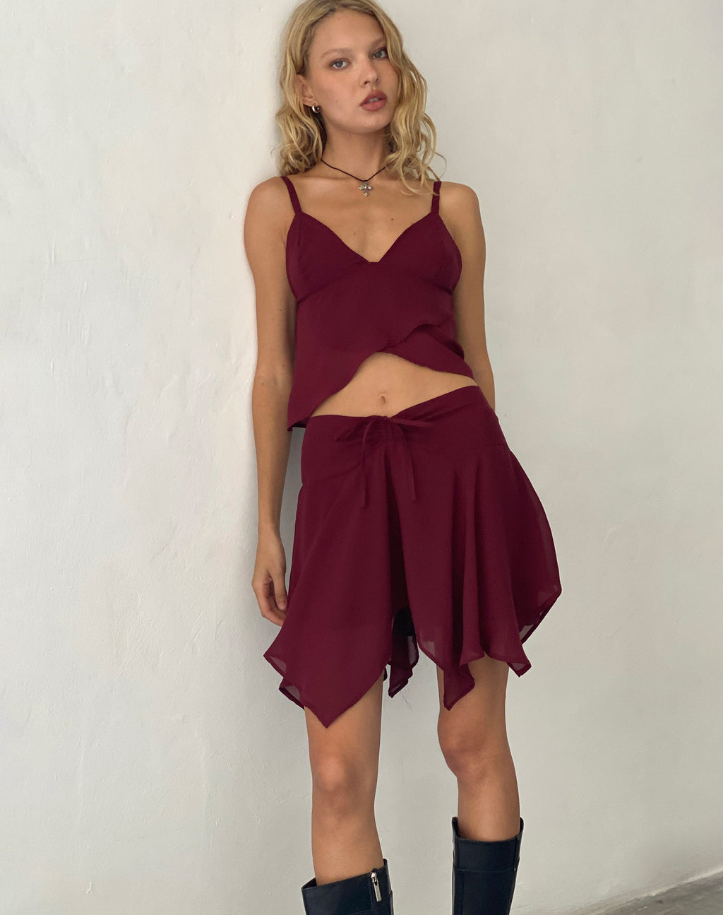 Veny minirok in chiffon ossenbloed