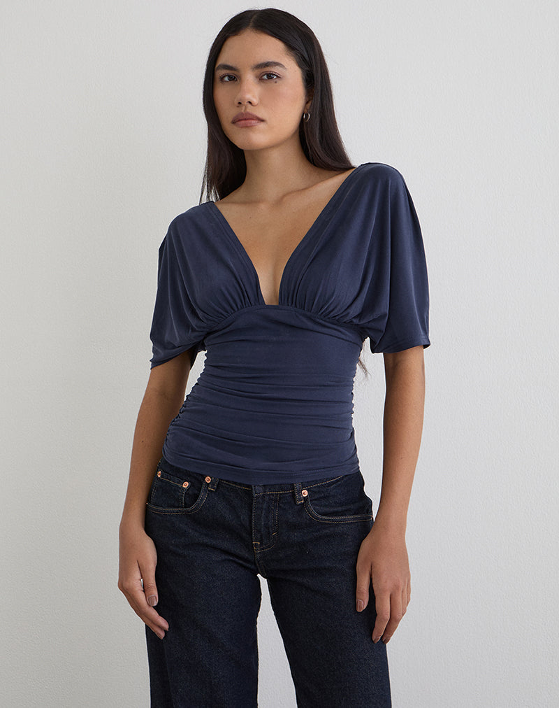 Afbeelding van Vernia Plunge Batwing Top in Cupro Navy