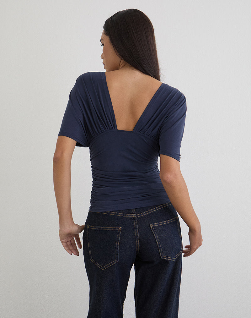 Afbeelding van Vernia Plunge Batwing Top in Cupro Navy