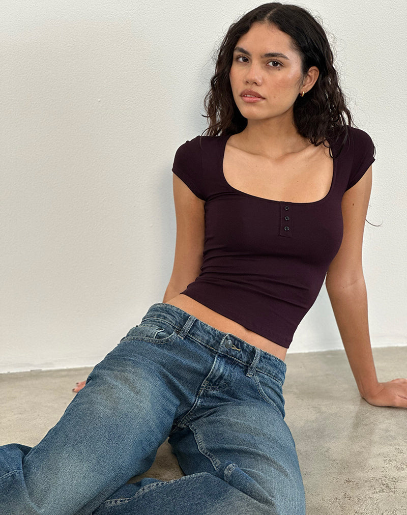 Vibian Top met korte mouwen in Oxblood