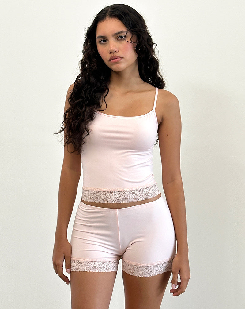 Kuden Micro Korte Broek met Kanten Zoom in Zachte Jersey Roze