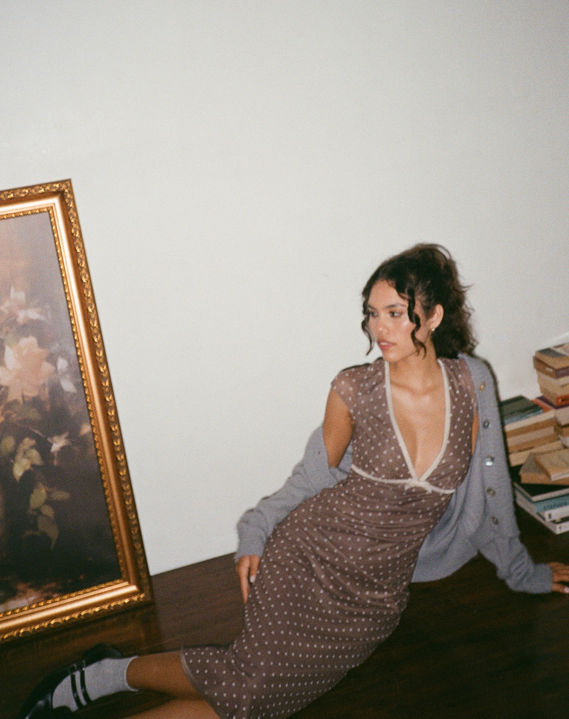 Afbeelding van Vilinia Midi Dress in Basic Polka Bruin