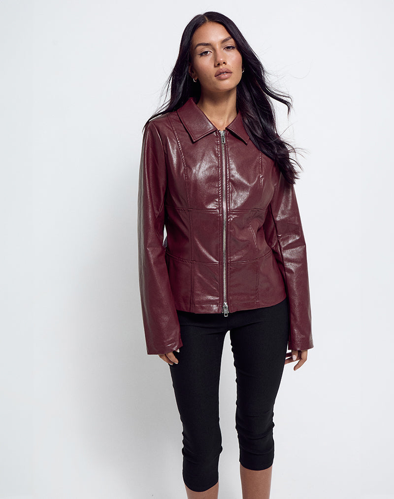 Afbeelding van Vincent Fitted Jacket in PU Bourgondië