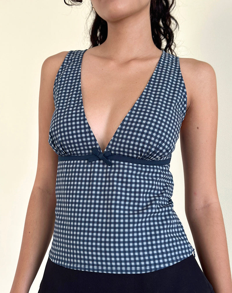 Afbeelding van Vishata Top in Mini Gingham Donkerblauw
