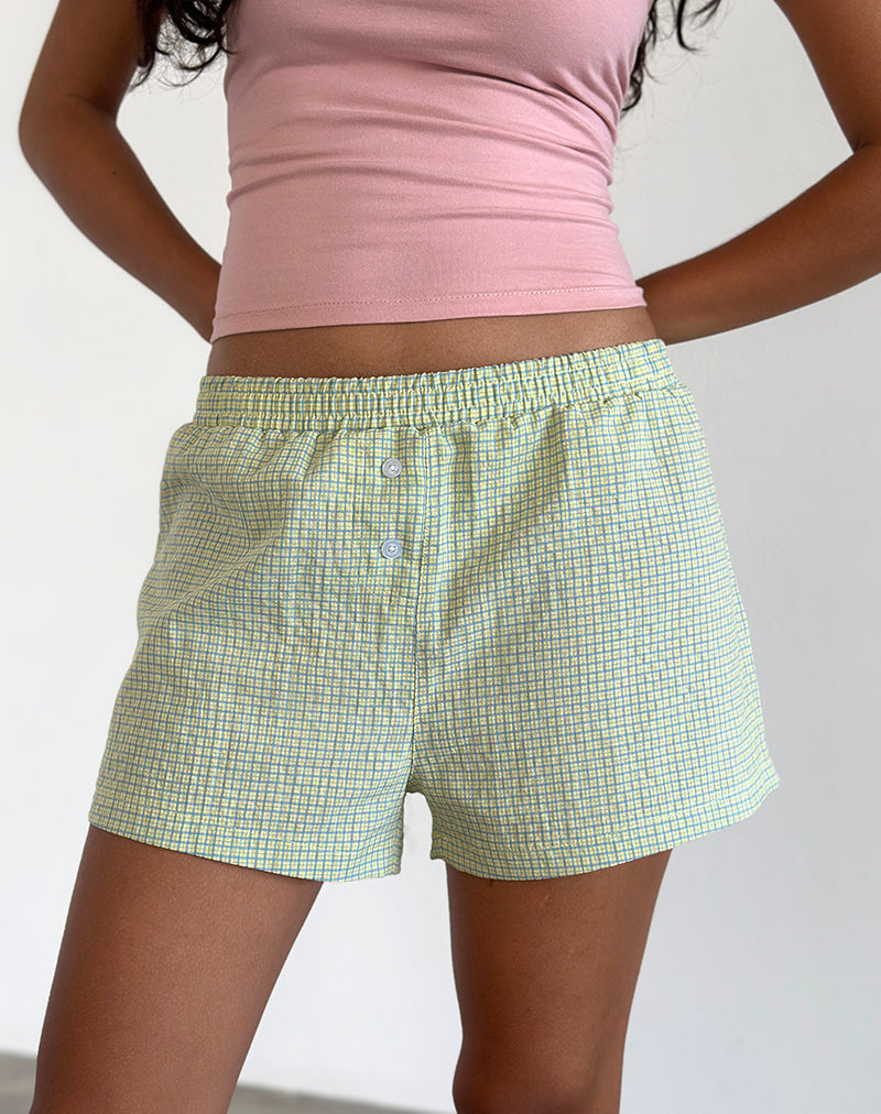 Voir Short in Poplin Gingham Geel en Blauw