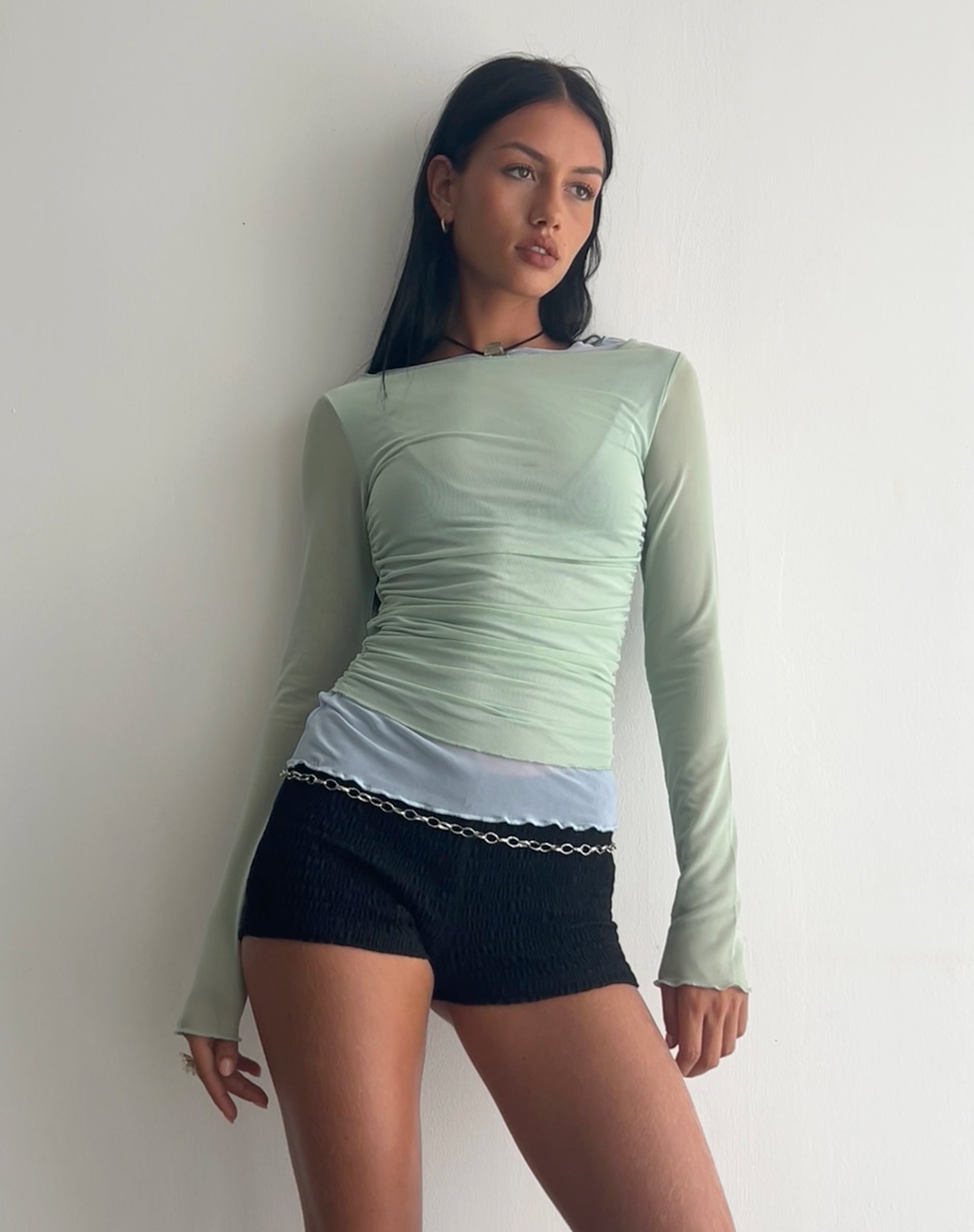 Afbeelding van Vrist Mesh Top met lange mouwen in Frost Blue