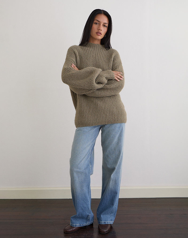 Viola Oversized Gebreide Trui in Licht Olijf