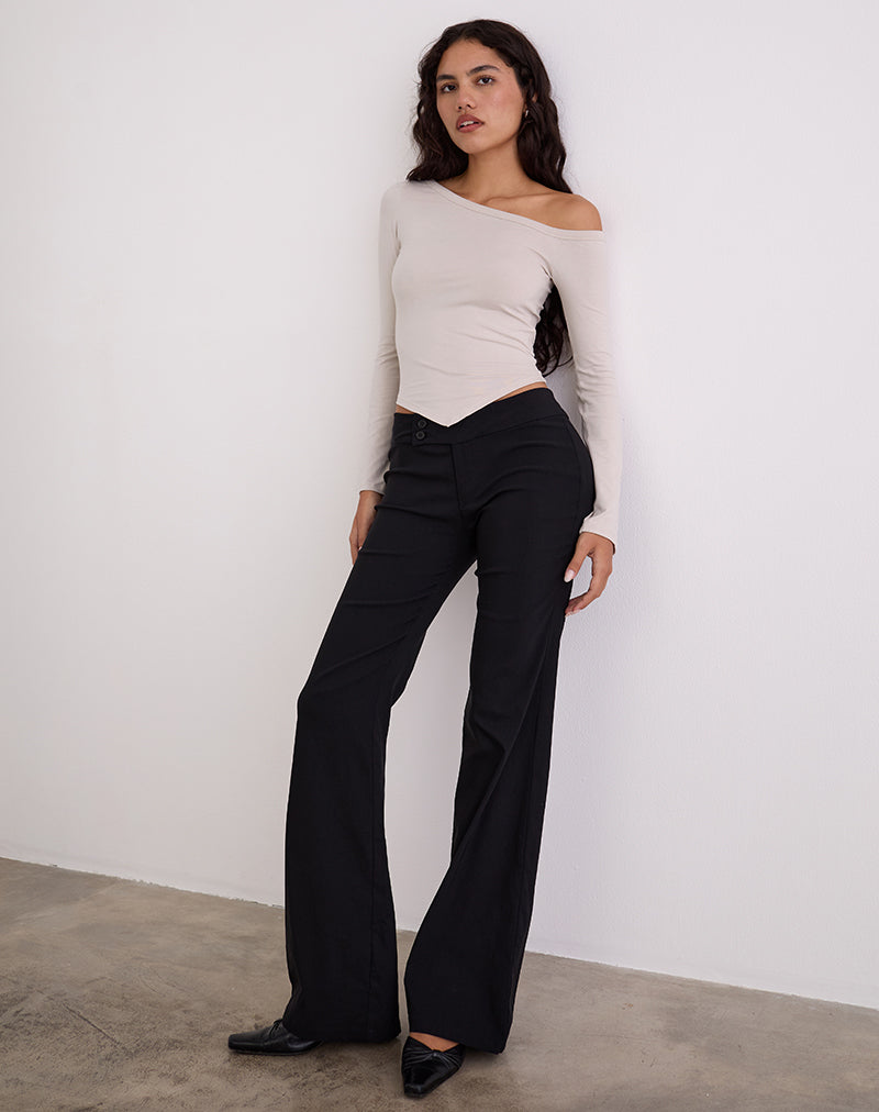 Afbeelding van Wakana Asymmetrische Lange Mouw Top in Cannoli Crème