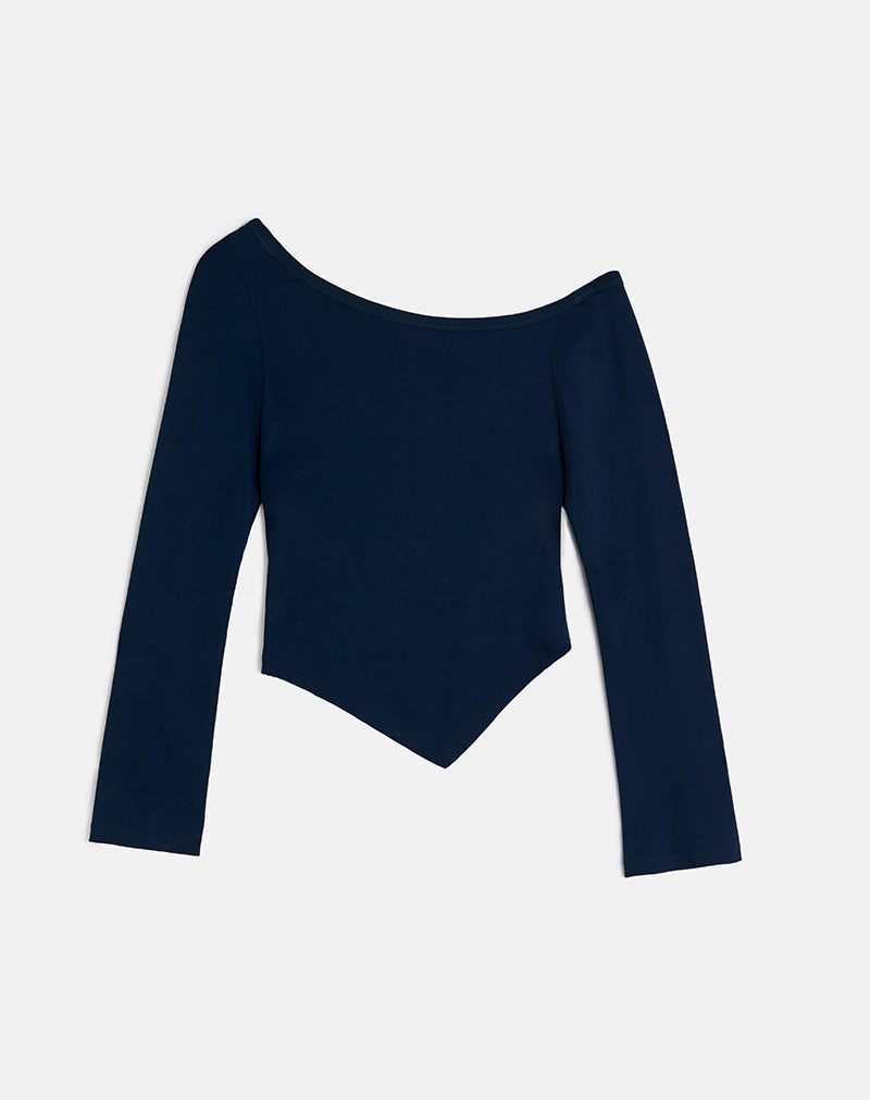 Afbeelding van Wakana Asymmetrische Lange Mouw Top in Navy