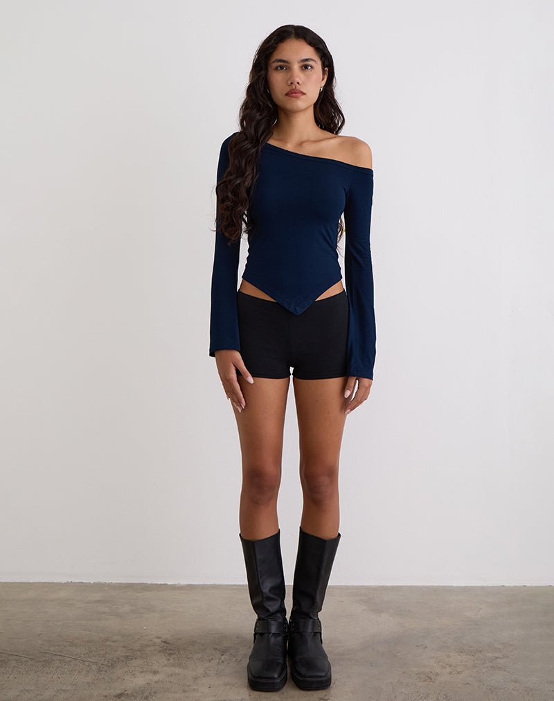 Afbeelding van Wakana Asymmetrische Lange Mouw Top in Navy