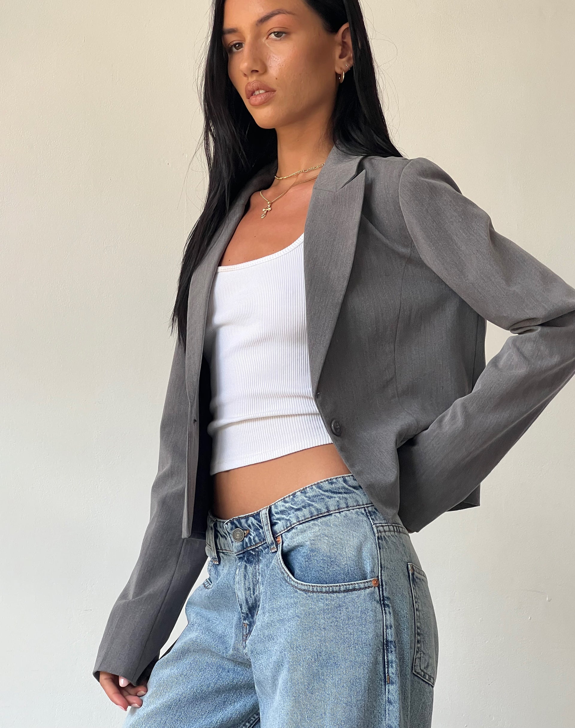 Afbeelding van Walid Cropped Blazer in Tailoring Charcoal