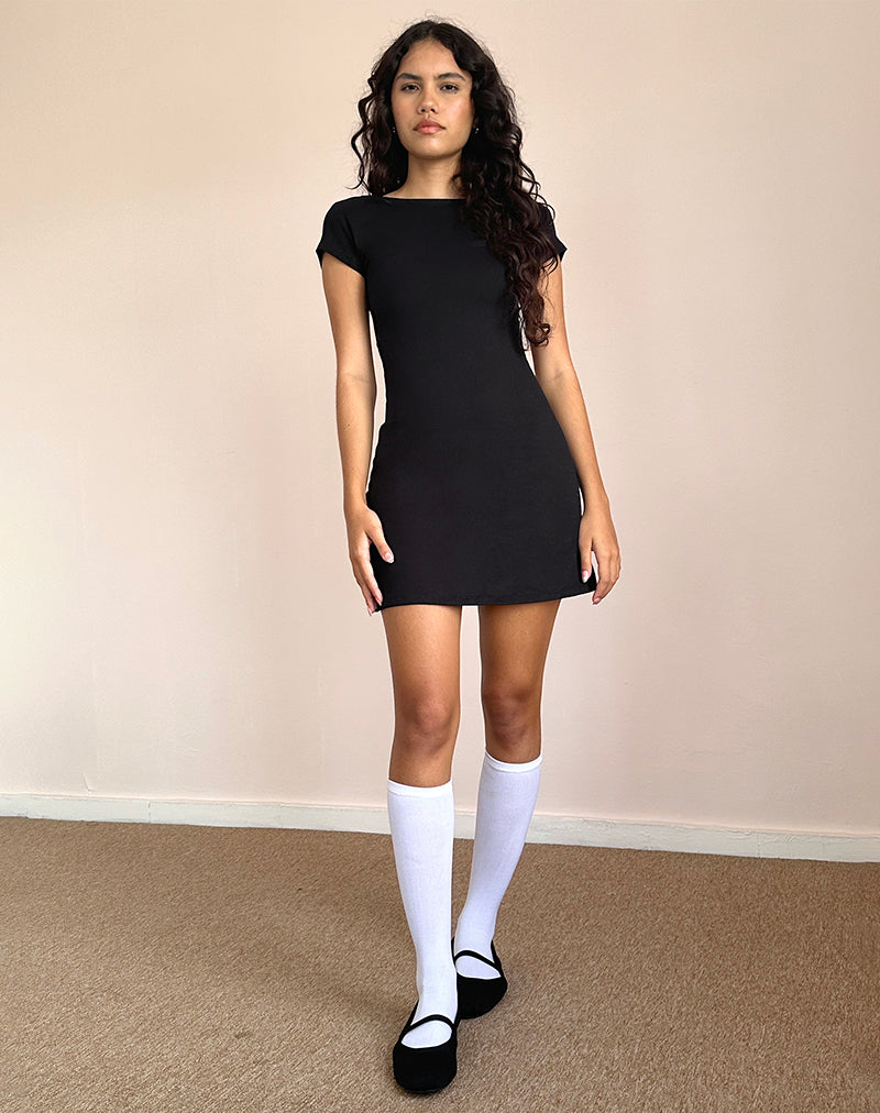 Wangi rugloze mini jurk in lycra zwart