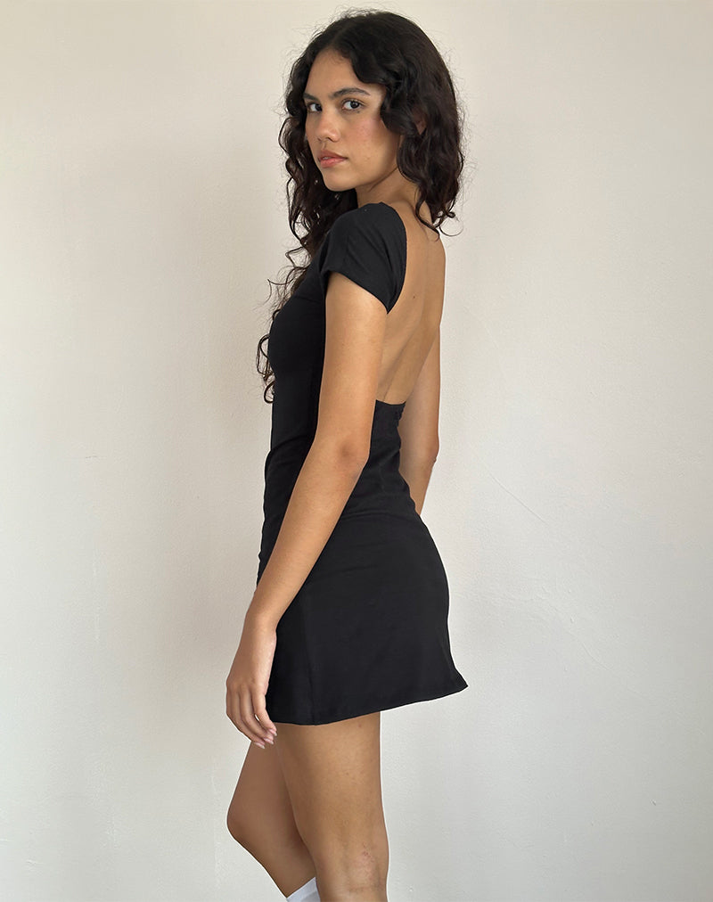 Wangi rugloze mini jurk in lycra zwart