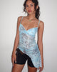 Afbeelding van Warica Asymmetrische Cami Top in Blauw Paisley Abstract Rustiek