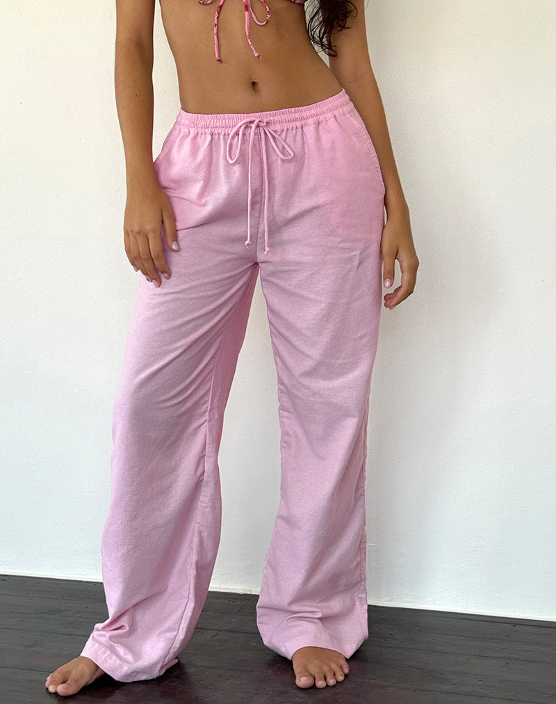 Afbeelding van Wasic Wijde Linnen Broek in Flamingo Roze