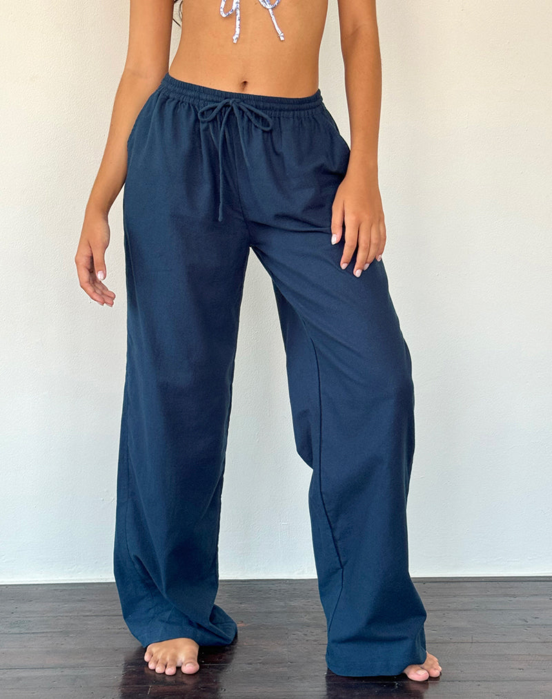 Afbeelding van Wasic Wijde Linnen Broek in Navy
