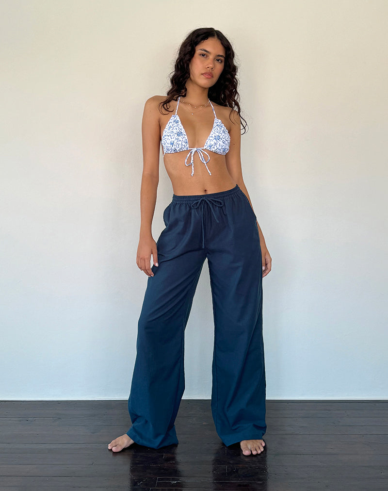 Wasic broek met wijde pijpen in marineblauw