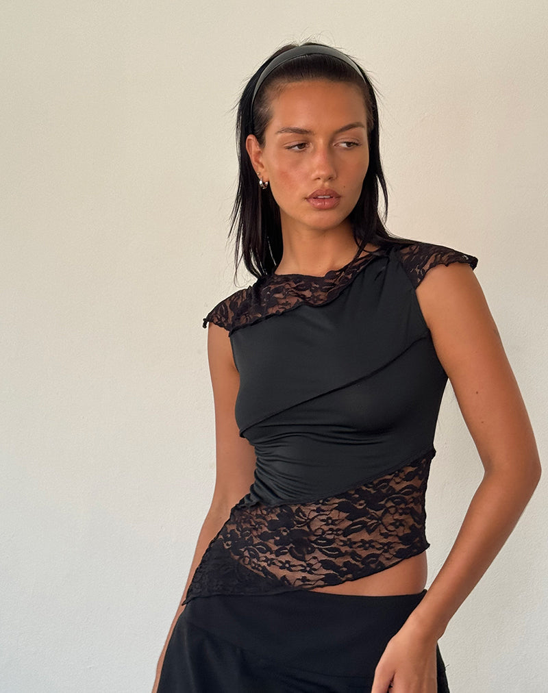 Weasly Kanten Top in Slinky Zwart