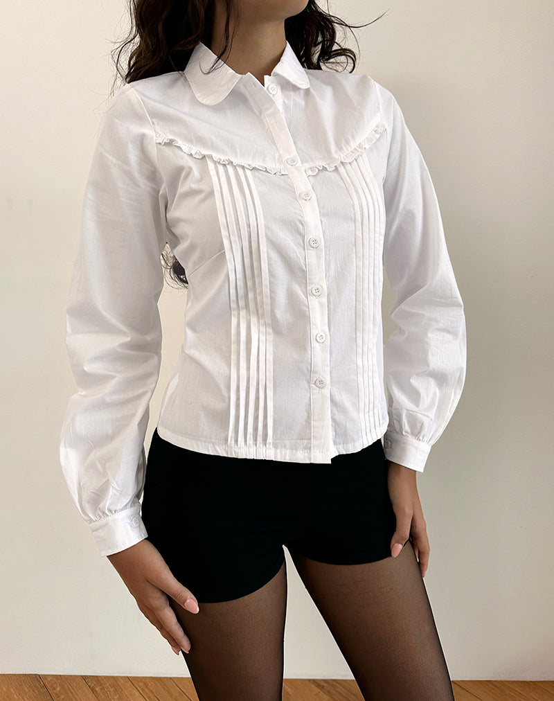 Wells Frill Blouse met Lange Mouw in Wit