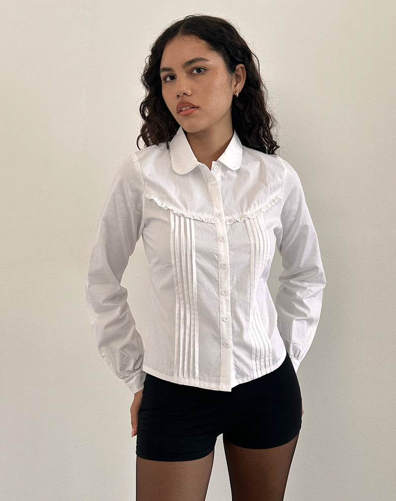 Afbeelding van Wells Frill Blouse met Lange Mouw in Wit