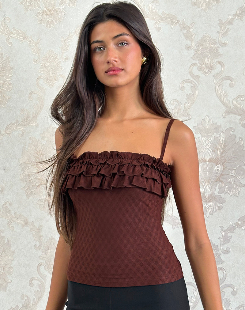 Afbeelding van Wendy Cami Top met ruches in Argyle Mesh Bruin