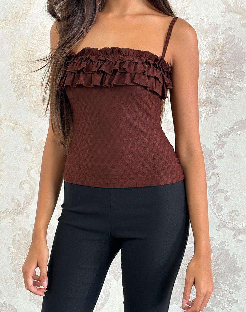 Wendy Cami Top met ruches in Argyle Mesh Bruin