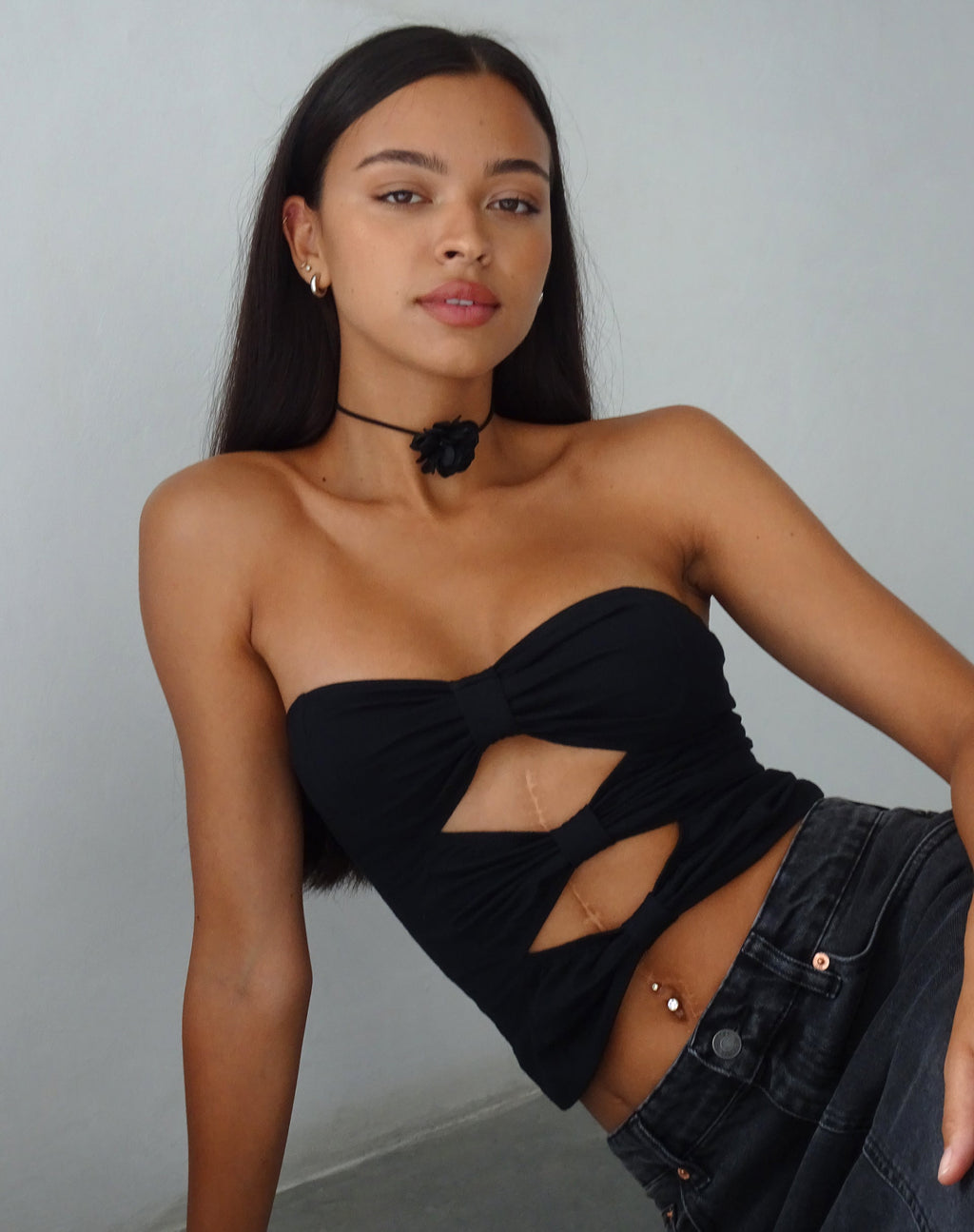 Widayu Strik Bandeau Top in Zwart