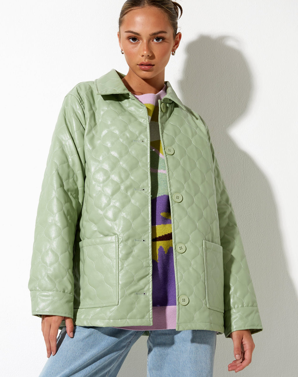 Winka Jacket in gewatteerd PU Pastel Mint