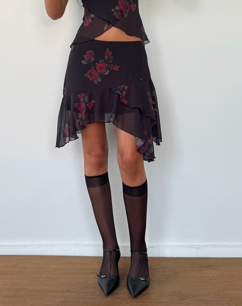 Winona minirok in Vintage Roses Zwart