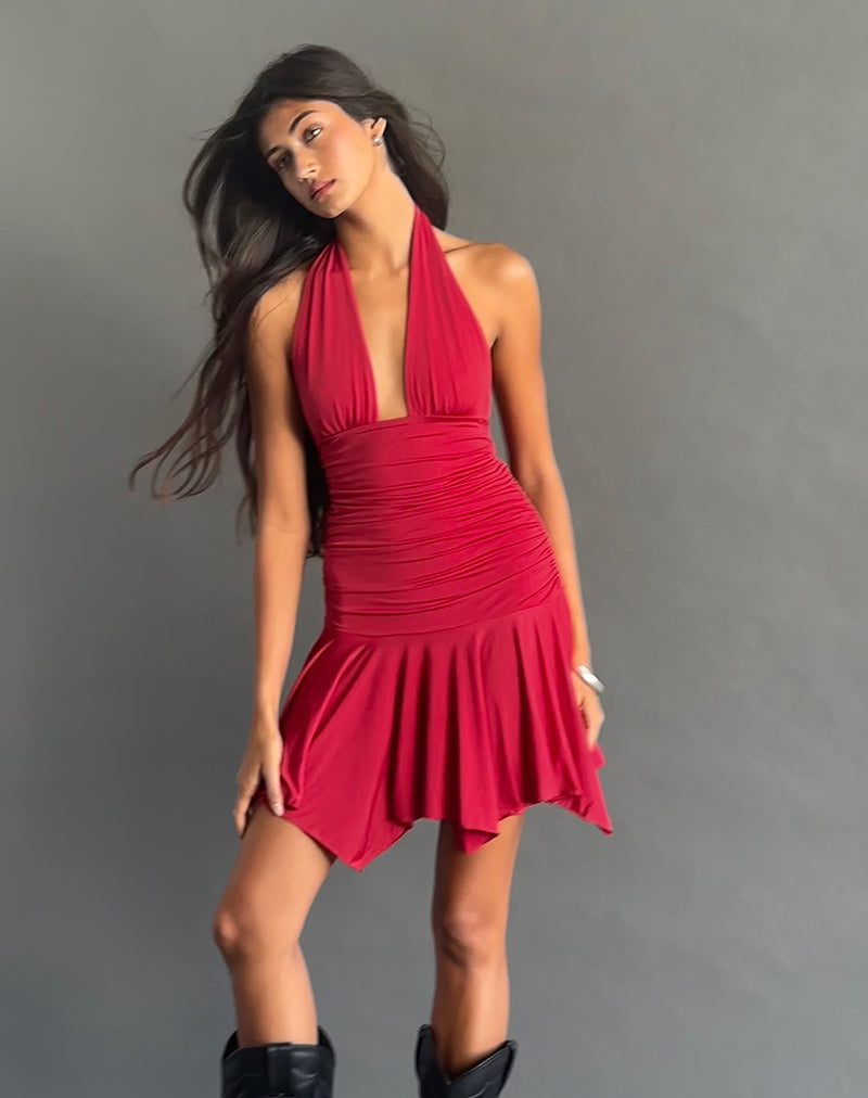 Afbeelding van Winslet Plunge Mini Dress in Slinky Red