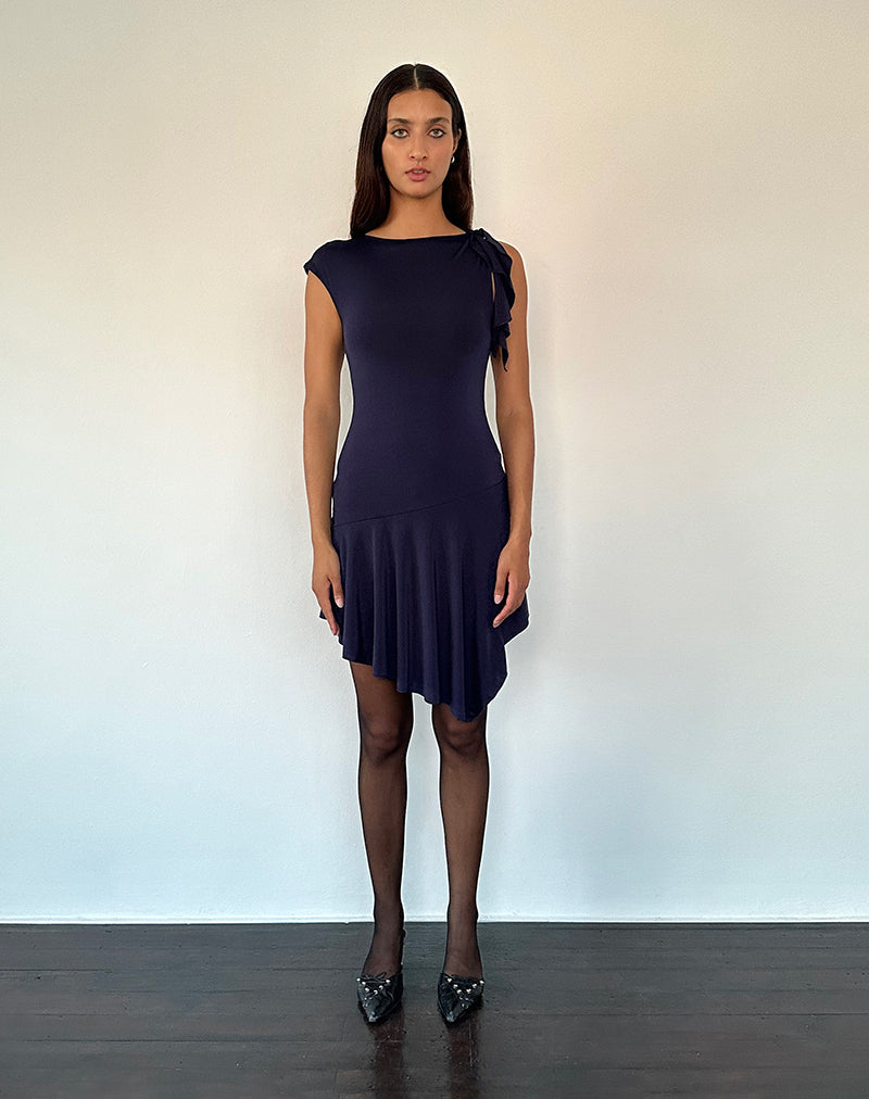 Winslow Asymmetrische Franje Mini Jurk in Navy